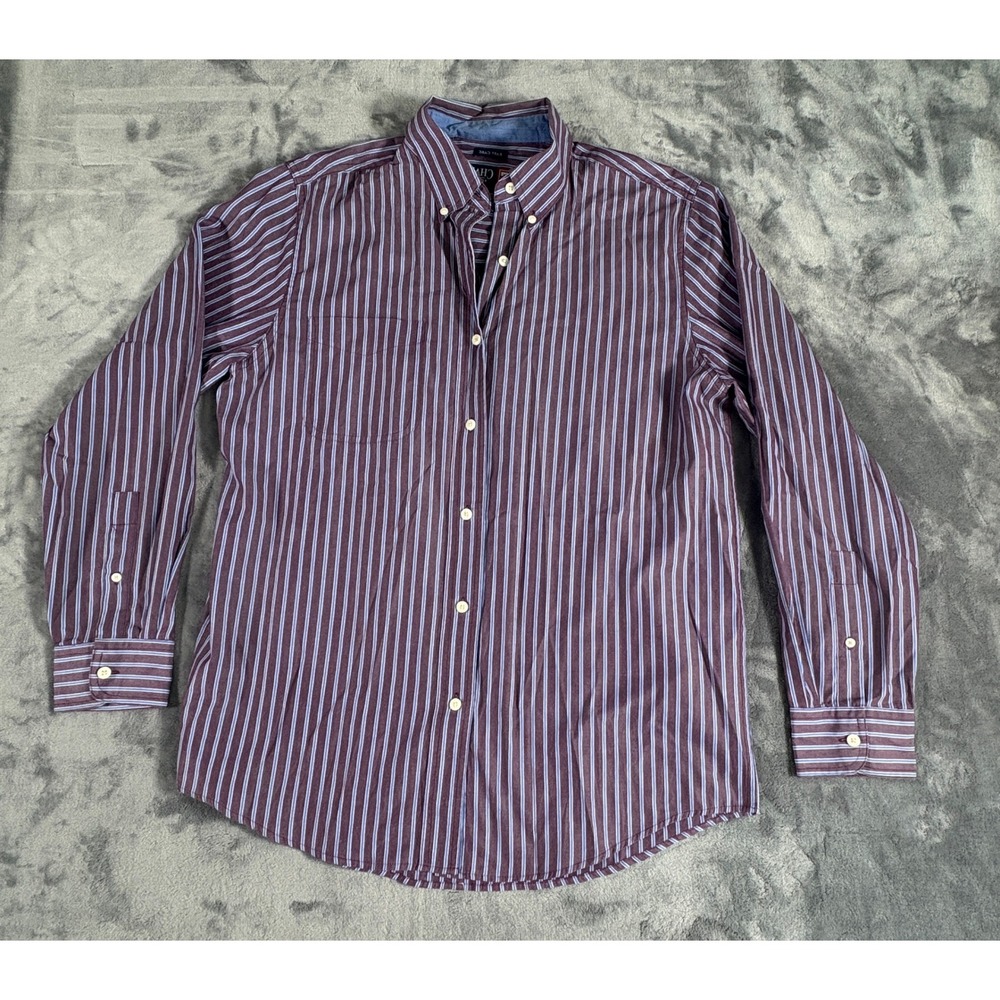 Chaps Mens Easy Care Button Down Shirt M Purple Blue Striped Cotton Blend